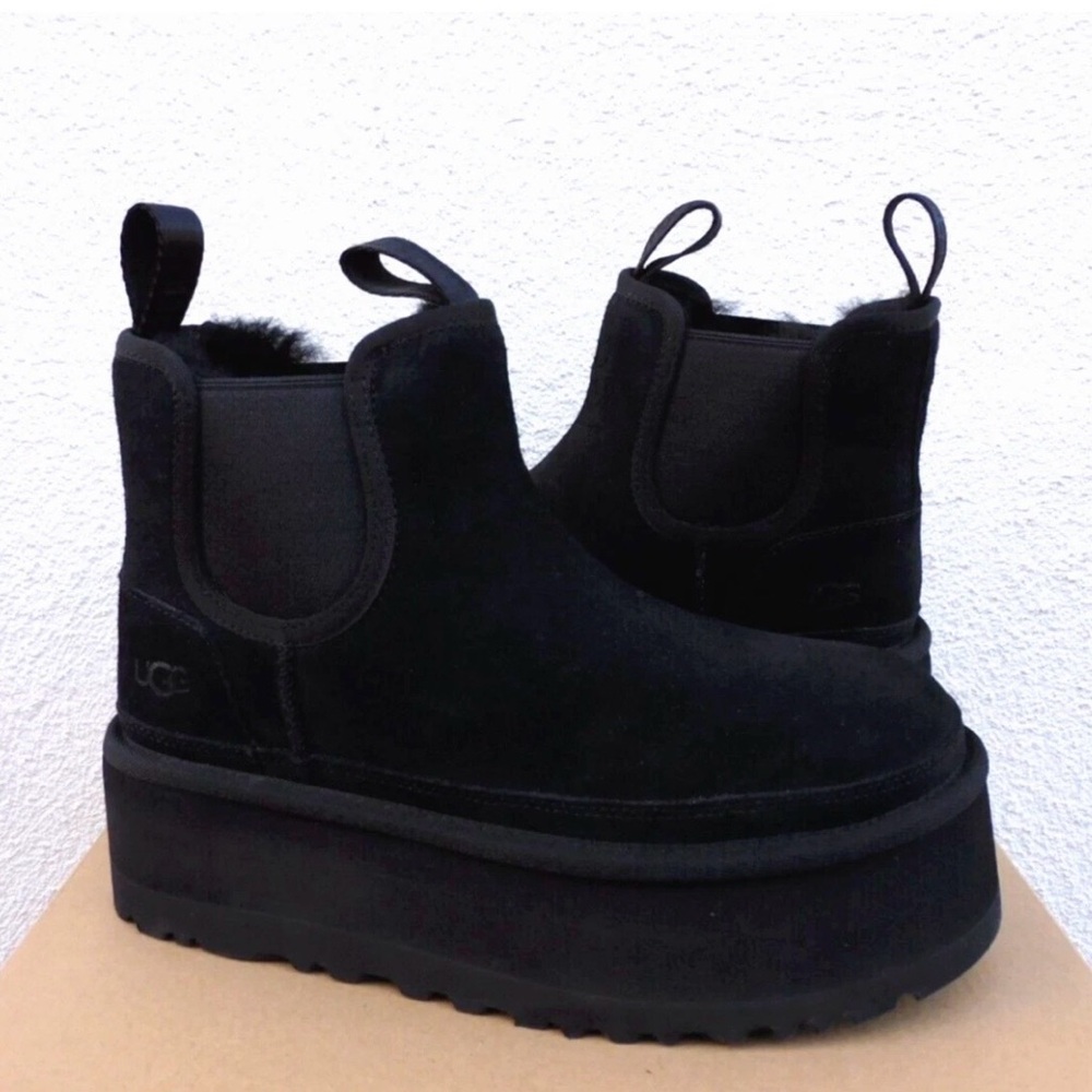 UGG Black Platform Shearling Chelsea Booties